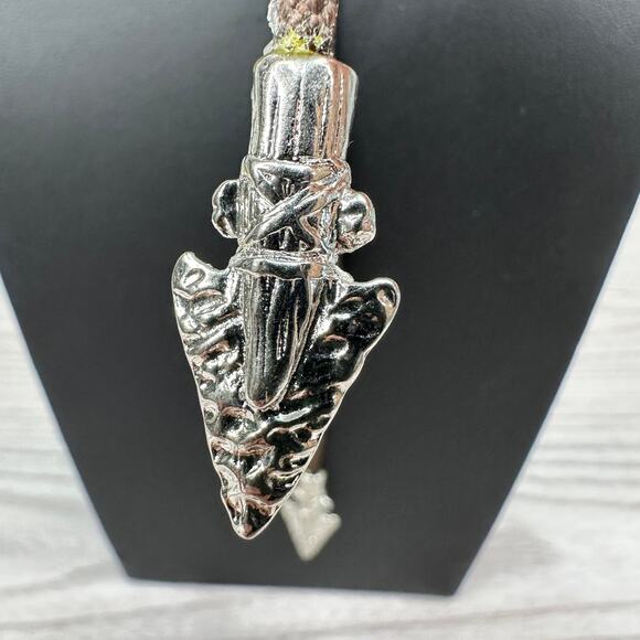 Vtg Unisex Bolo Tie Gold Tone Marbled Pendant Brown Braided Cord Adjustable Boho - Picture 4 of 9